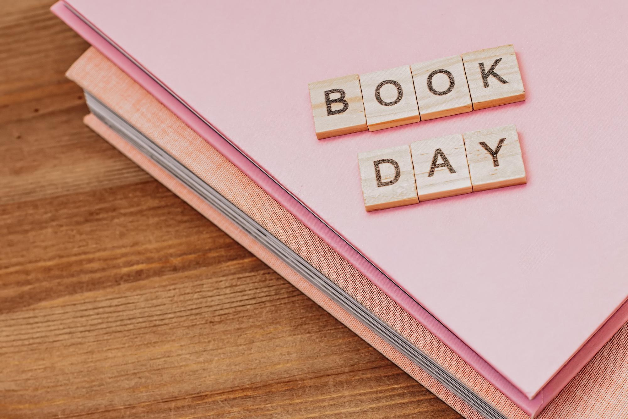 Book day holiday card on wooden table top