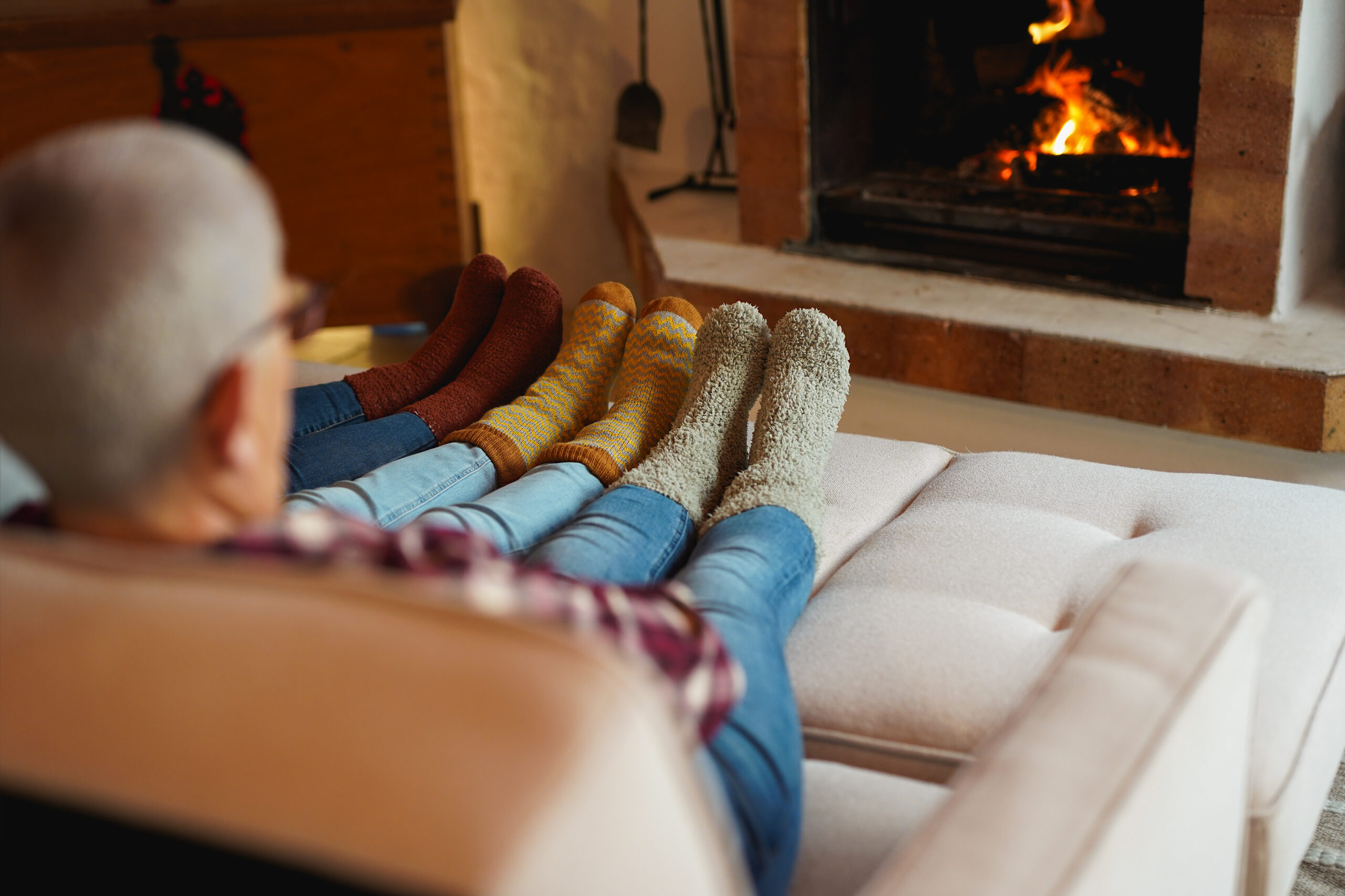heating up by a fireplace