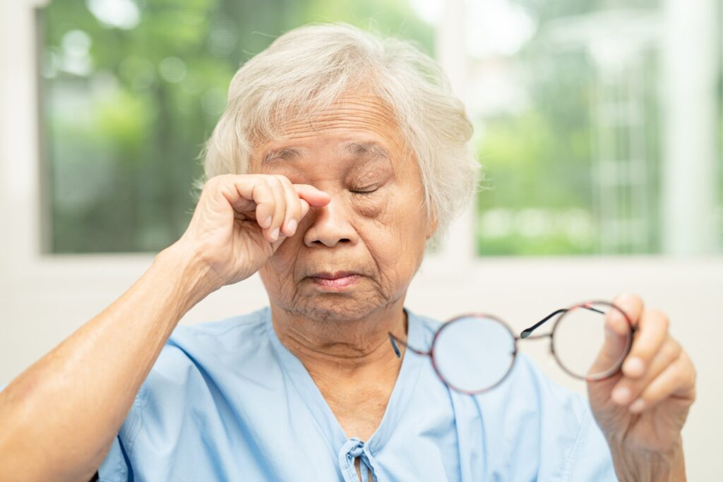 Senior woman with poor eyesight